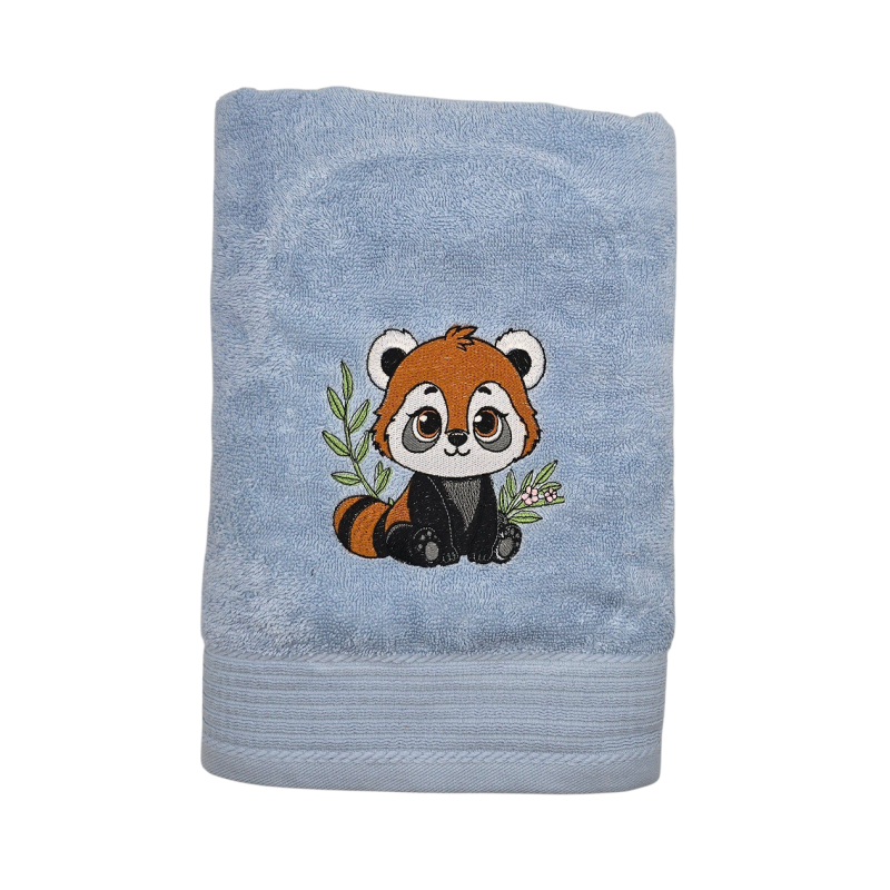 Serviette brodée personnalisée avec prénom et motif Panda roux